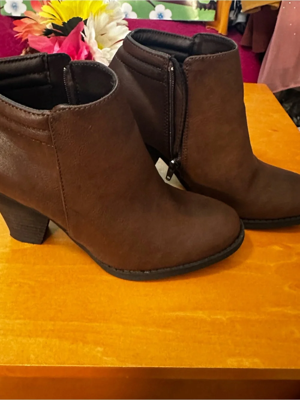 Classic Brown Women’s Ankle Booties - Sleek Side Zip Design